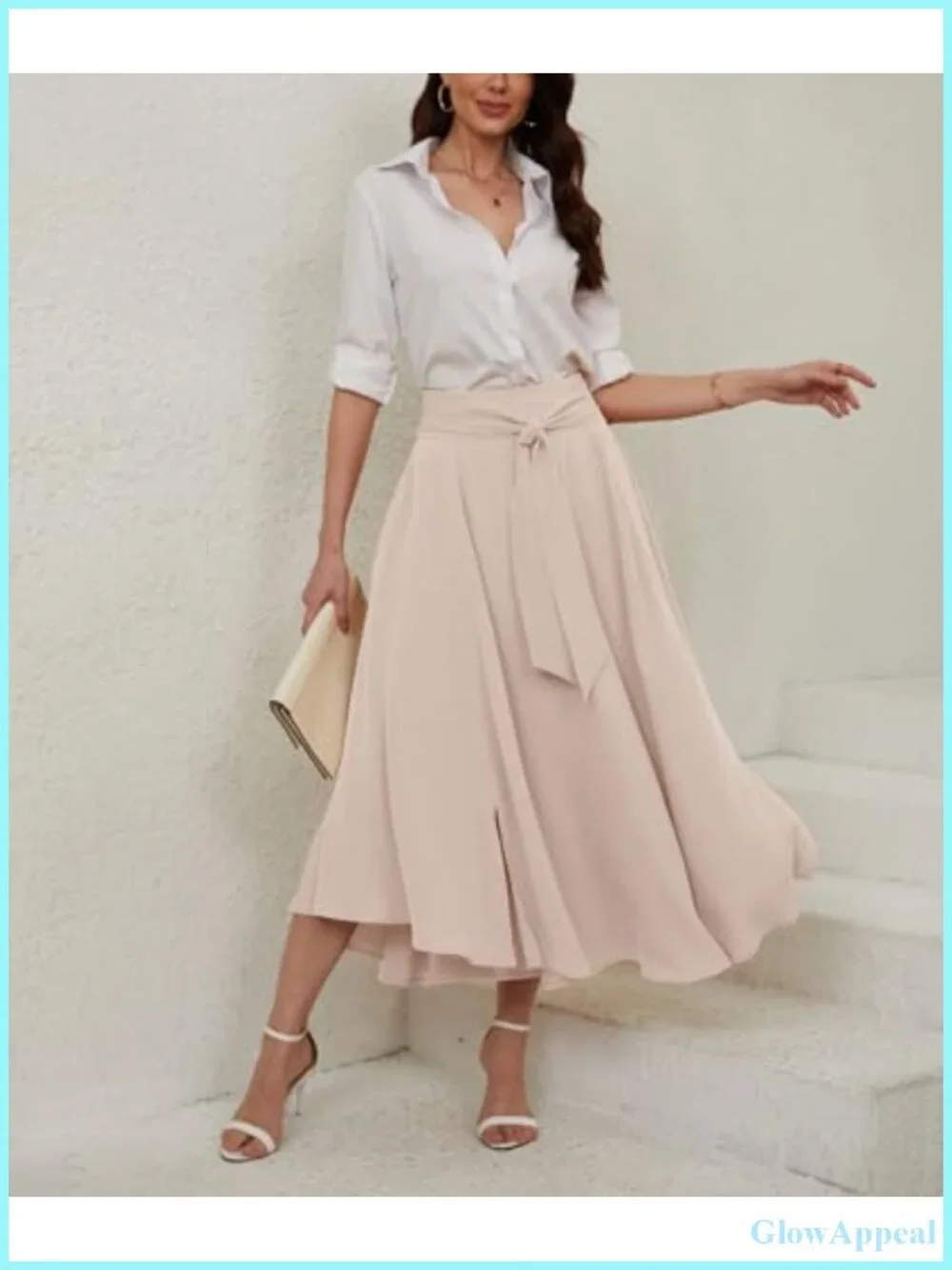 Elegant High Waisted Side Slit Bohemian Maxi Skirt with Pockets, Polyester Blend